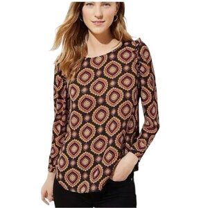 Loft Medallion Print Fall Colors Blouse Misses size M